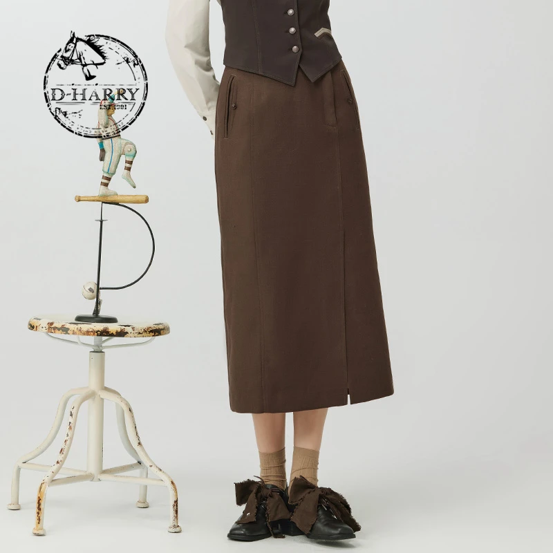 D-HARRY/迪哈利冬新款高腰时尚复古休闲直筒长裙DH234M96595D