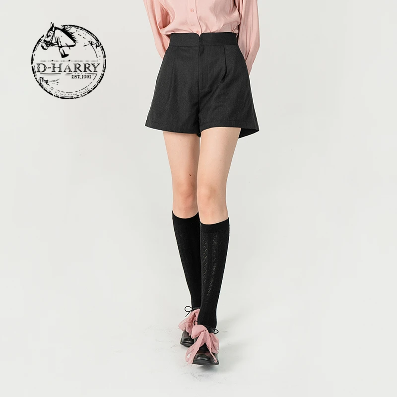 D-HARRY/迪哈利气质复古春夏休闲高腰显瘦黑色短裤DH231L95879D