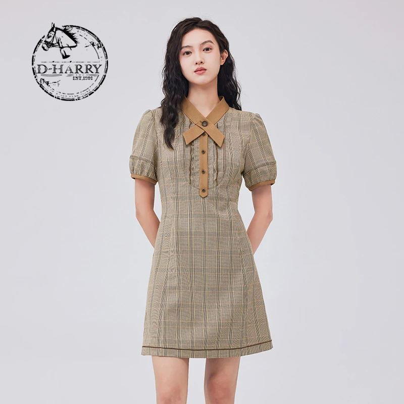 D-HARRY/迪哈利秋连衣裙法式格纹小个子连衣裙DH233J96316D
