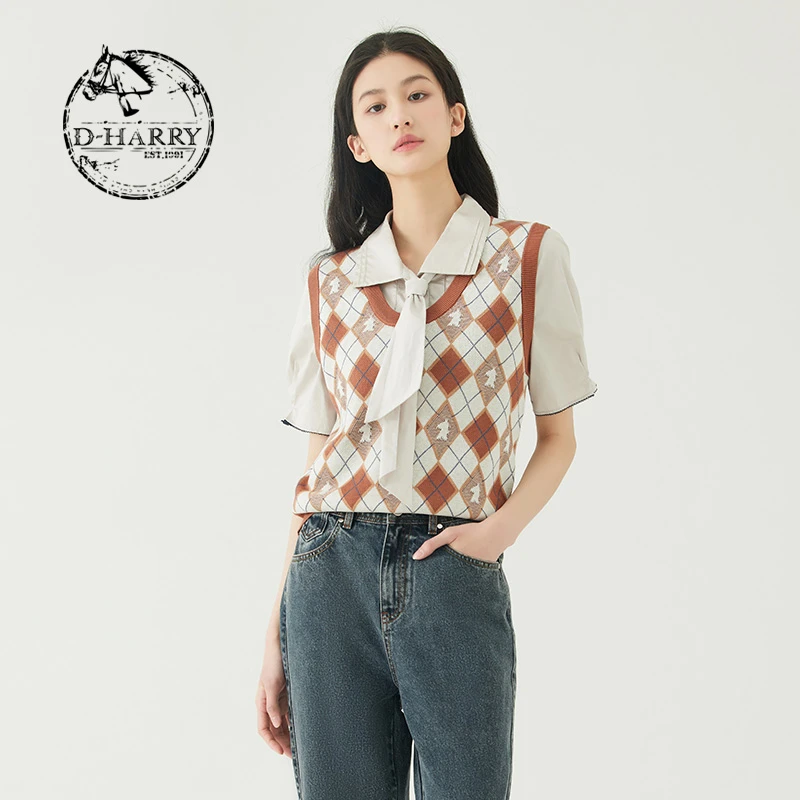 D-HARRY/迪哈利夏季复古格子小众格纹设计感短款背心DH232C96118D