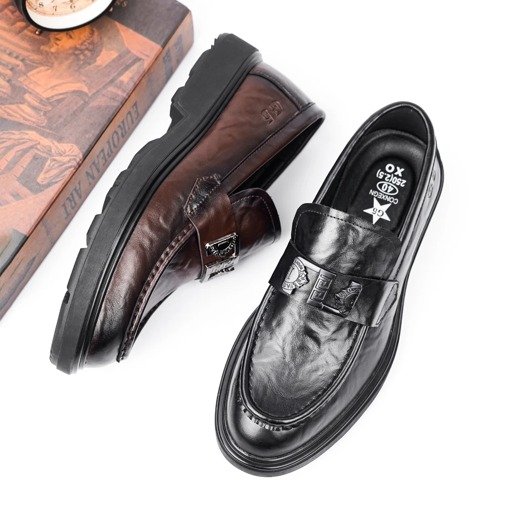 夏季英伦风软皮商务休闲皮鞋男尖头一脚蹬潮流透气乐福男鞋23539