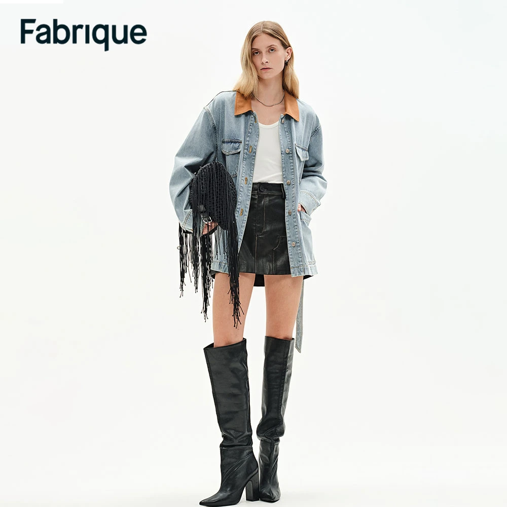 【Fabrique】 Luca 早春新款美式复古撞色翻领明线猎装宽松牛仔夹克