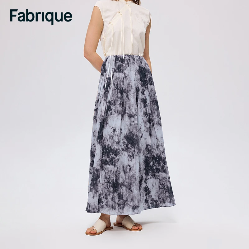【Fabrique】 COMO 早秋新款气质高腰时尚桑蚕丝棉混纺垂褶半身裙