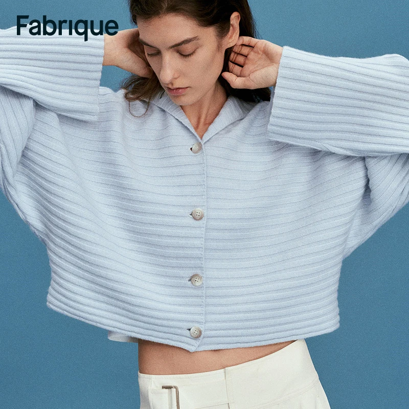 【Fabrique】曾黎同款三色绵羊毛横纹坑条蝙蝠袖多种穿法针织开衫