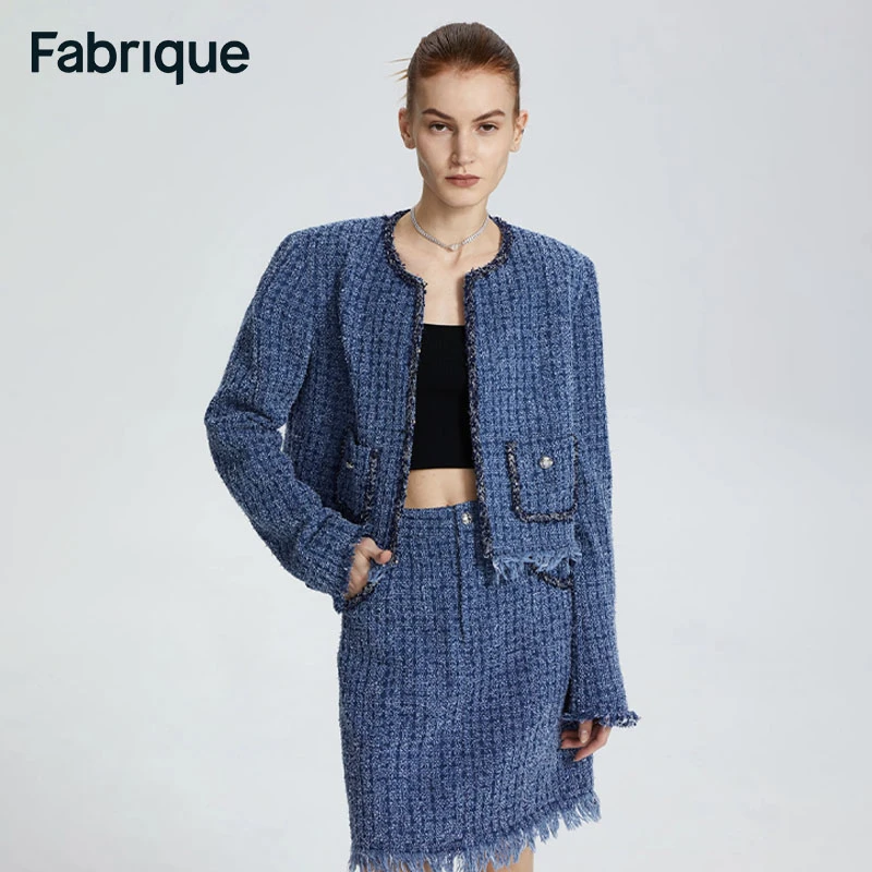 【Fabrique】蓝色立体钩花工艺全棉牛仔外套女2024新款上衣女外套