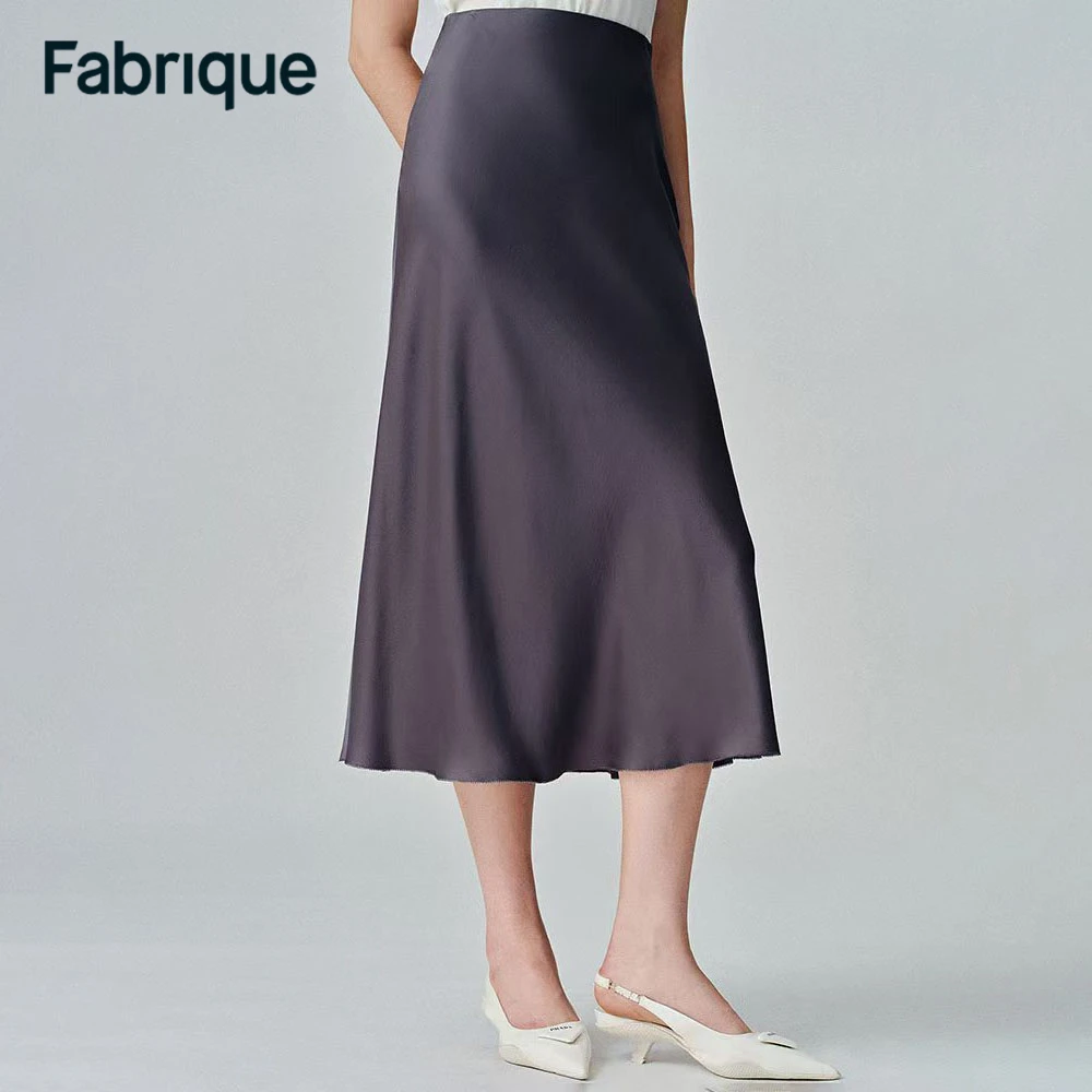 Fabrique Emma 秋冬新款金属灰19姆米桑蚕丝缎面松紧腰鱼尾半身裙