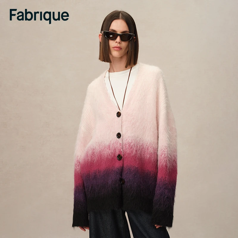 【Fabrique】 Fraise 文俊辉同款浆果紫渐变羊驼毛宽松廓形针织开衫