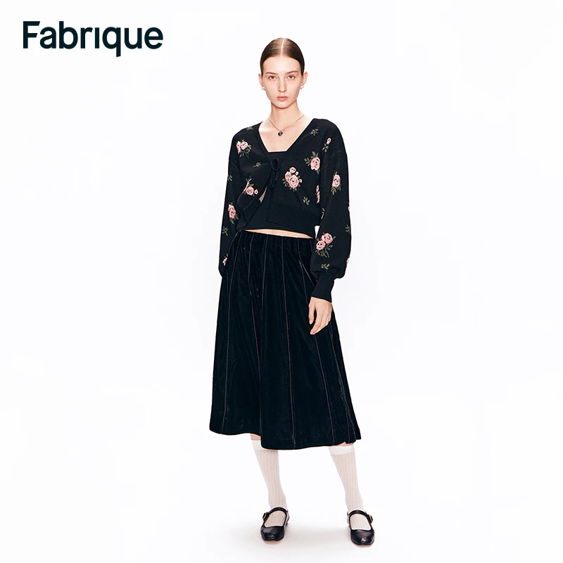 【Fabrique】秋冬新款夜花园玫瑰七夕浪漫混纺短款系带针织开衫