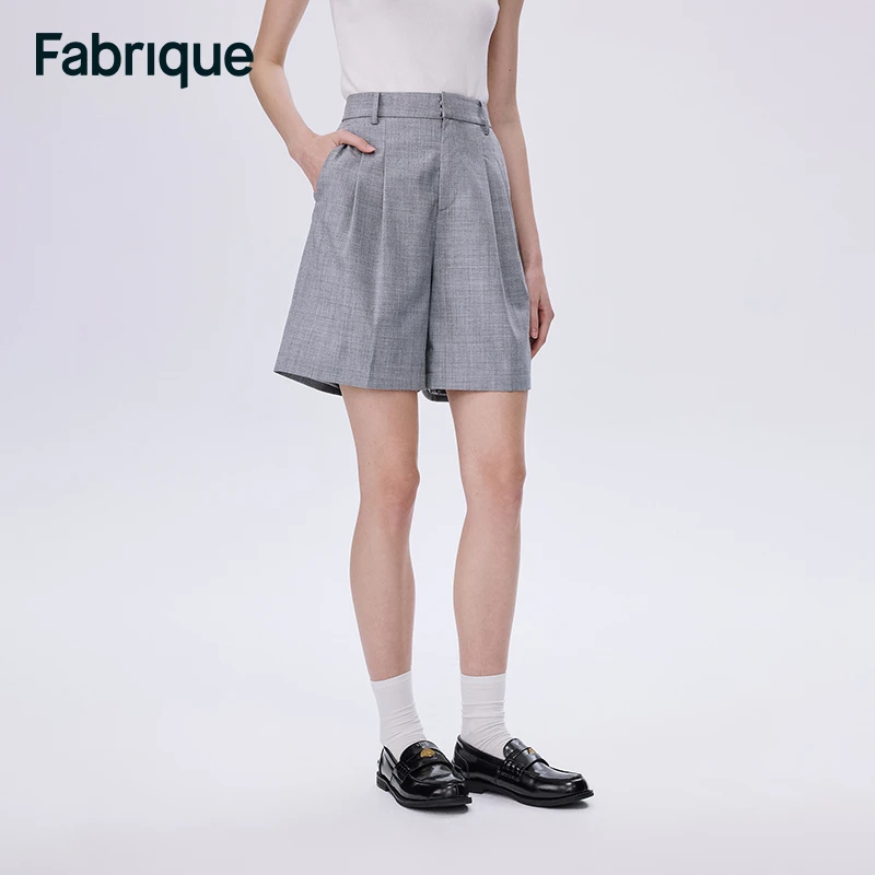 【Fabrique】Rio雅丹风精纺羊毛混纺西装高腰抗皱时尚显瘦廓形短裤