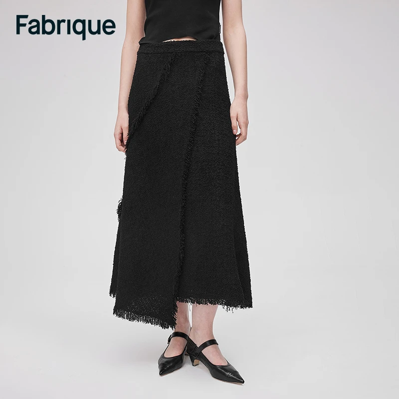 【Fabrique】 Edy秋冬新款高腰设计感女粗花呢多层次围裹流苏半身裙