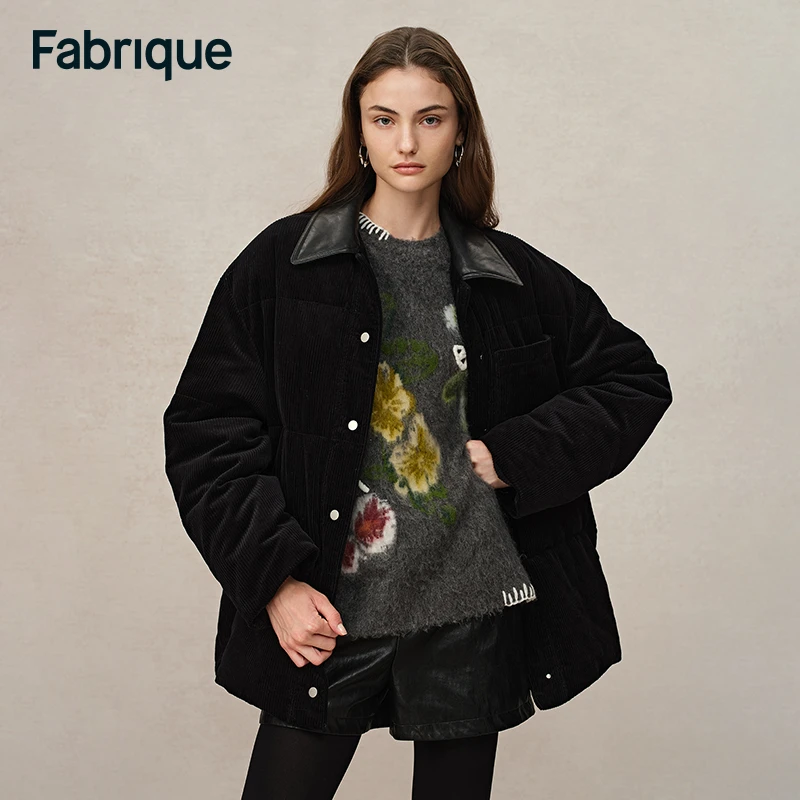 Fabrique Halesworth 秋冬新款碳黑色灯芯绒90白鸭绒宽松羽绒服