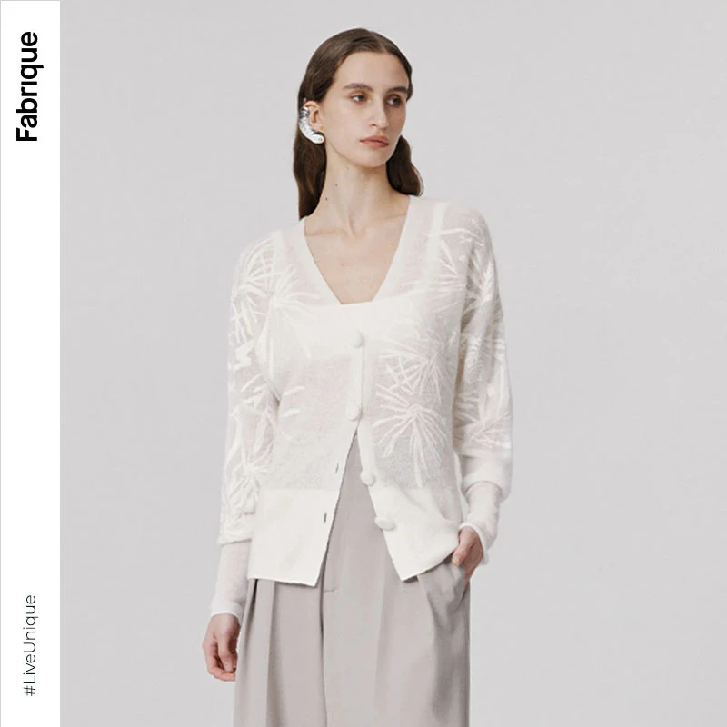 【Fabrique】松林针叶刺绣V领开衫月银松针系列早春穿搭长袖针织