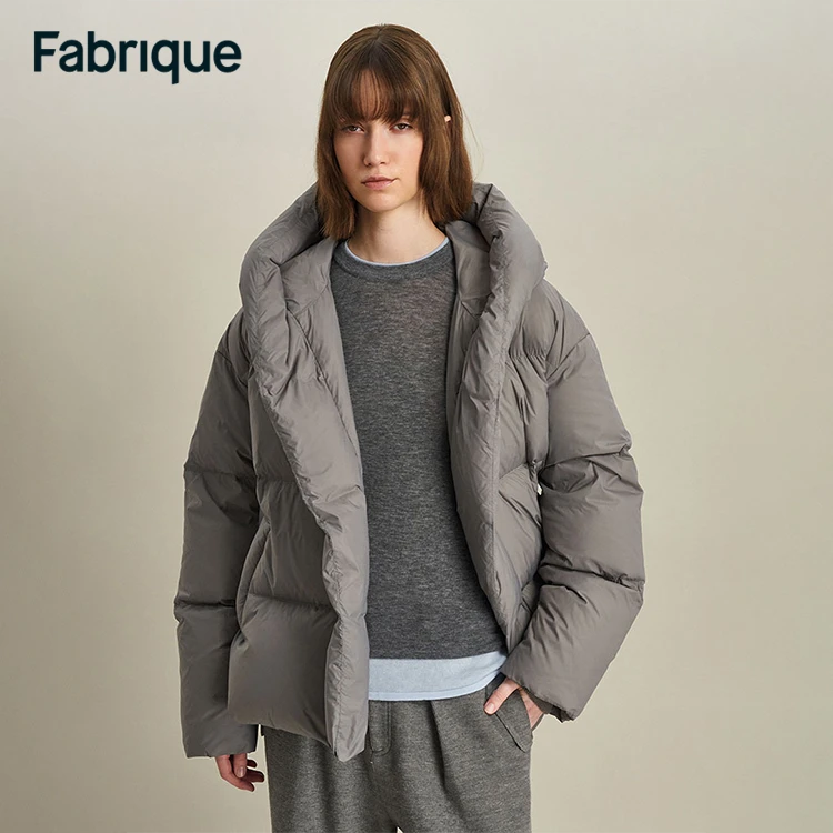 Fabrique Iliana 秋冬新款岩石灰超轻无胆90白鸭绒连帽腰带羽绒服