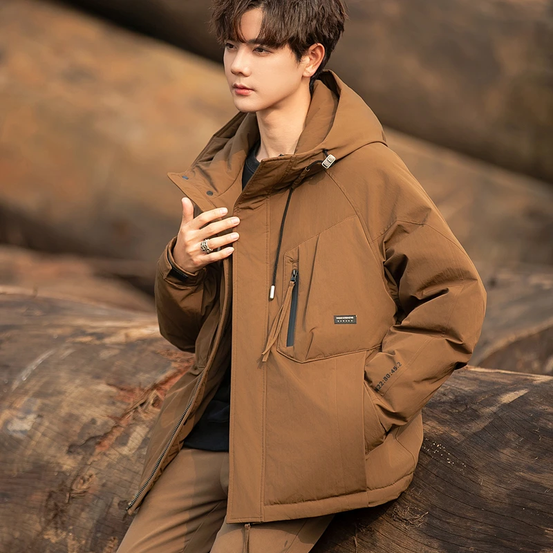 爆款90白鸭绒连帽羽绒服男冬季2024新款加厚保暖工装短款休闲外套