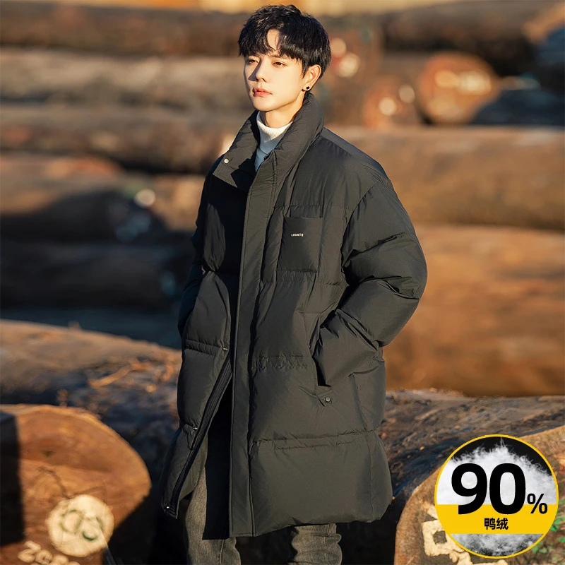 2025秋冬季新款90白鸭绒潮流中长款羽绒服男装轻熟风休闲保暖外套