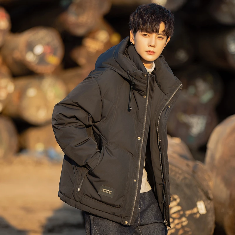 90白鸭绒连帽羽绒服男2024新款韩版痞帅港风潮流百搭休闲冬装外套