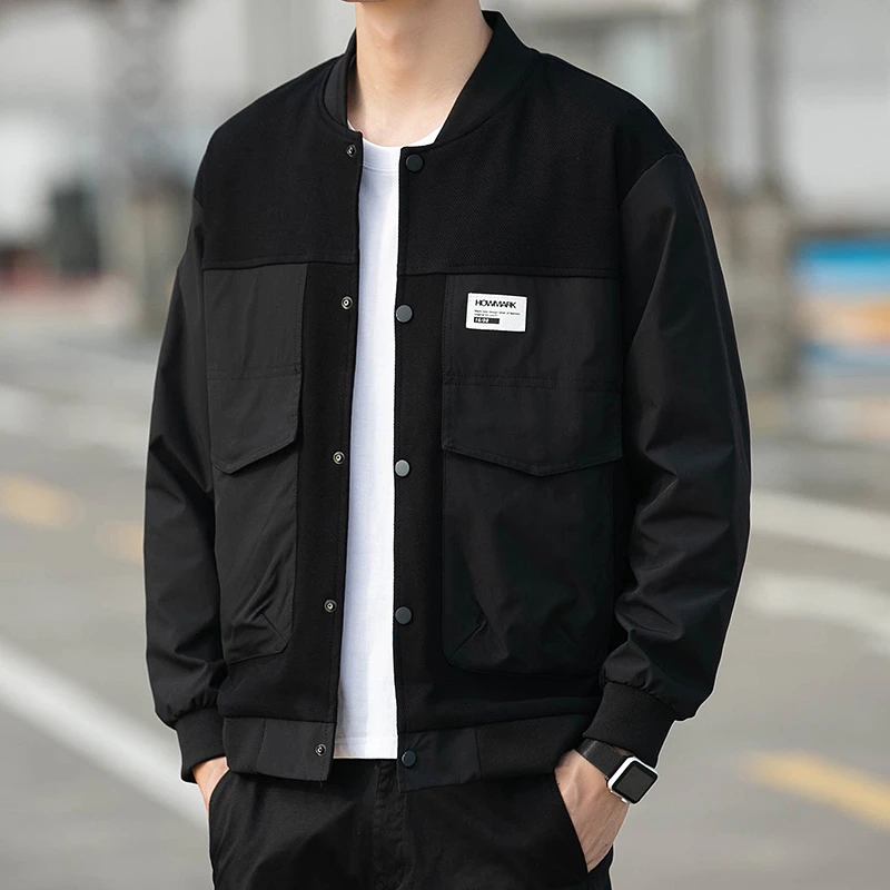 2023春秋季新款棒球服外套男韩版休闲简约百搭工装棒球领痞帅夹克