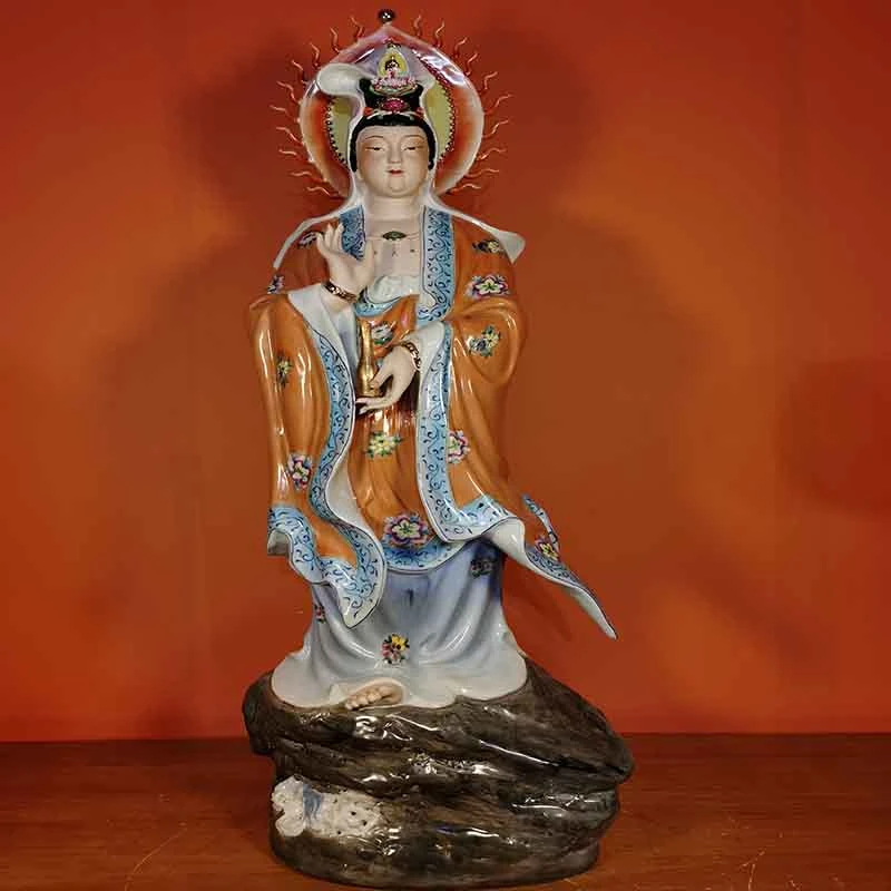 红衣观音景德镇陶瓷雕塑南海观世音菩萨中式古典站像观音菩萨摆件