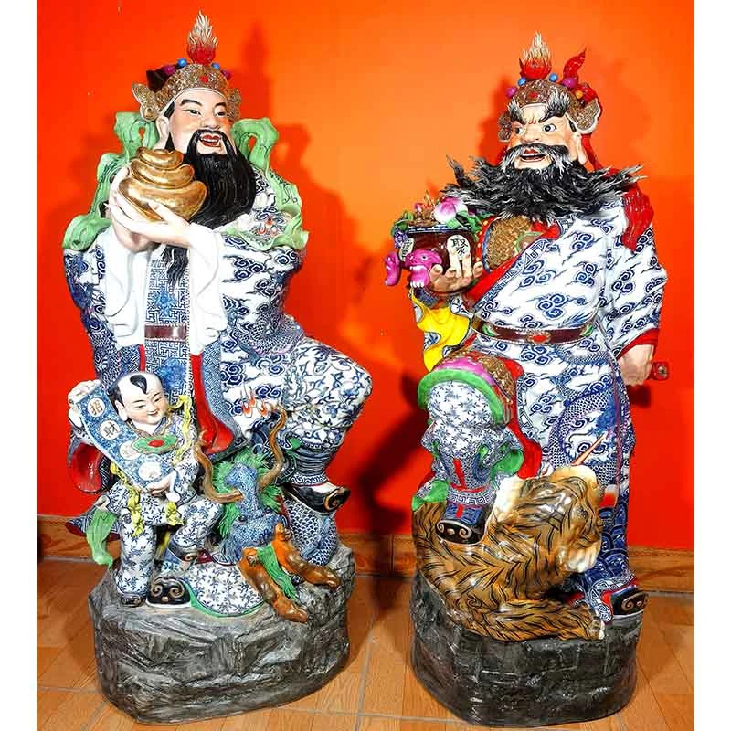 精品文武财神景德镇手工青花瓷文财神武财神公司店铺会所开业摆件