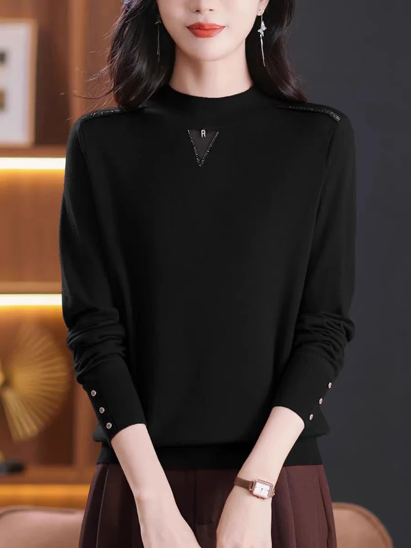 冬季新款半高领简约大方R字母毛衣1181