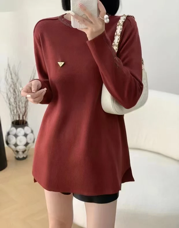 冬季新款圆领时尚韩版宽松显瘦长款毛衣9837