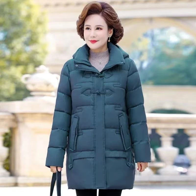 2024年冬季新款棉服加绒加厚中老年妈妈装中长款棉服女