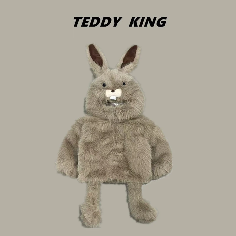 teddyking毛毛外套 TXB24916 24冬 中小童 韩版 新款 兔子连帽