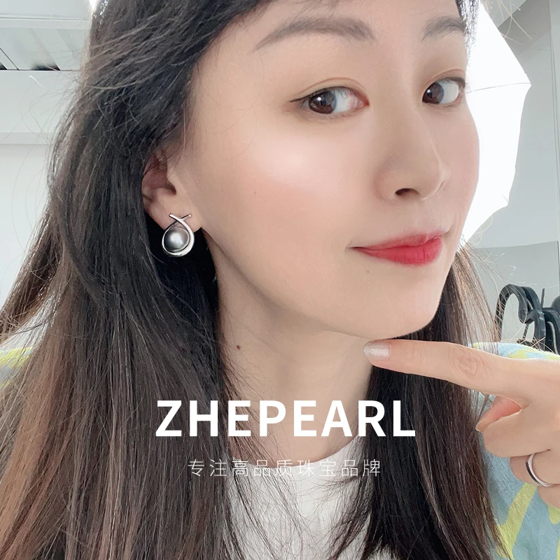 哲糖大溪地设计款炫彩时尚百搭大溪地铂金灰海水珍珠耳环