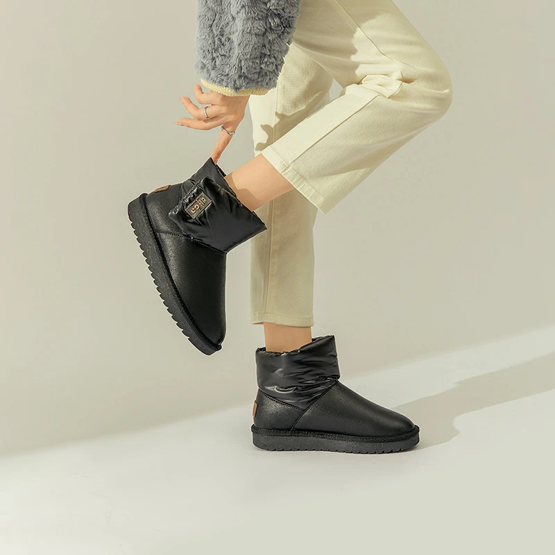 卓家女鞋冬季皮面雪地靴加绒加厚防水棉鞋保暖东北短靴子263T6955