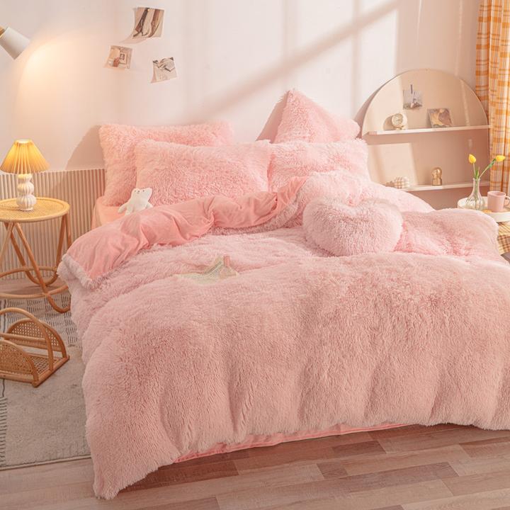 长毛绒四件套加厚冬季保暖加绒水貂绒珊瑚绒水晶绒床单公主风被套