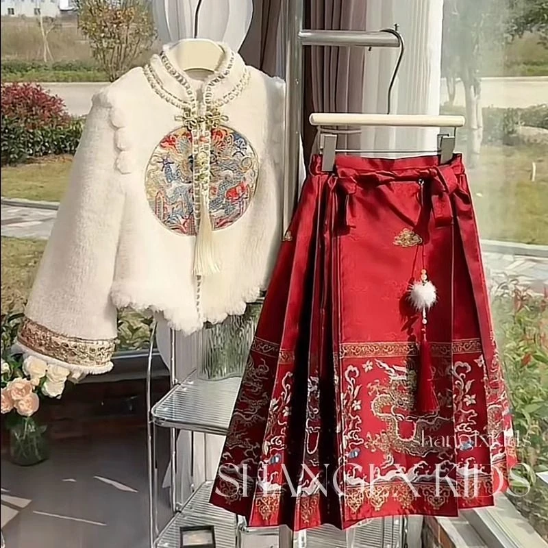 【小扬哥推荐】龙凤呈祥马面裙女童冬季汉服加绒儿童裙子拜年服20