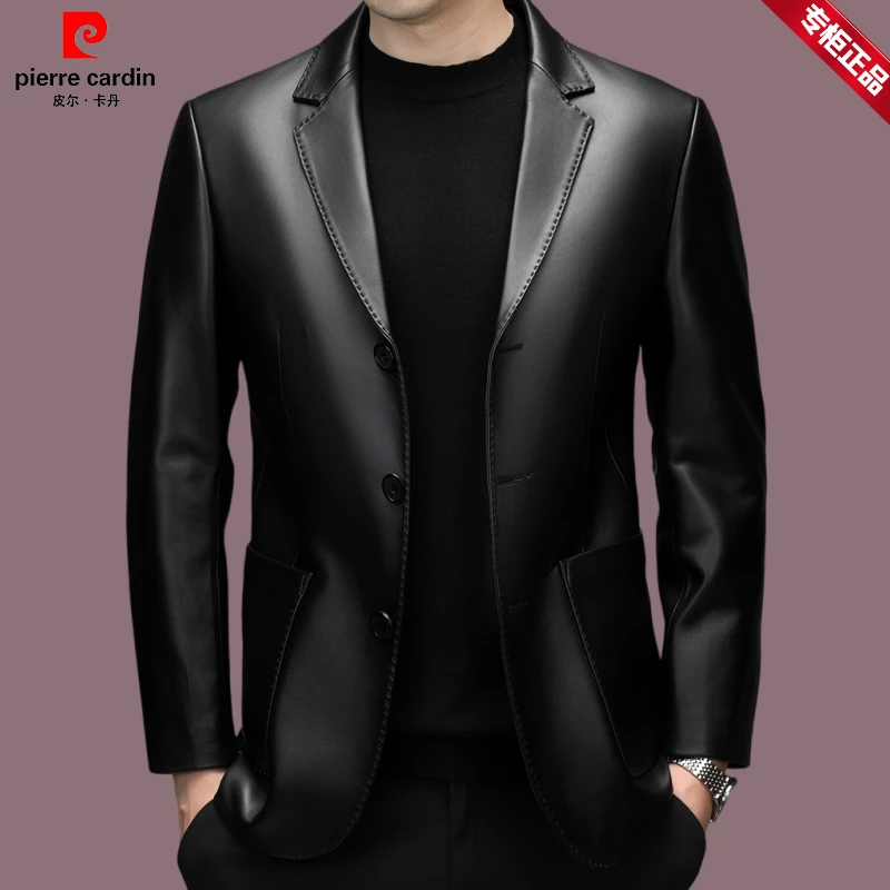 【皮尔卡丹】真皮皮衣绵羊皮高档西装外套时尚轻奢修身中青年皮西装
