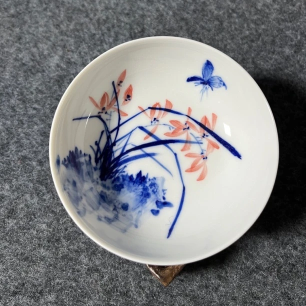 景德镇手工手绘陶瓷主人杯卧足普洱杯兰花釉下五彩花鸟容量壶承盘