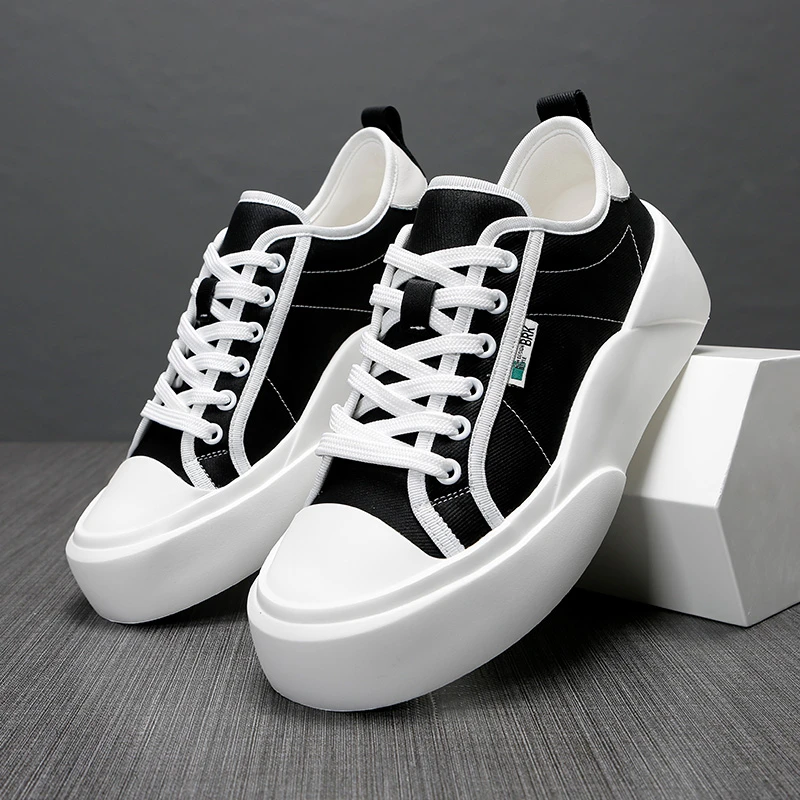 凯玛龙小众轻奢风男鞋男士黑色休闲百搭夏季厚底时尚潮流潮鞋低帮