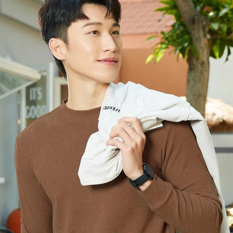 舒感秋冬新款发热百搭单衣外穿套头打底衫中领磨毛中厚秋衣保暖男