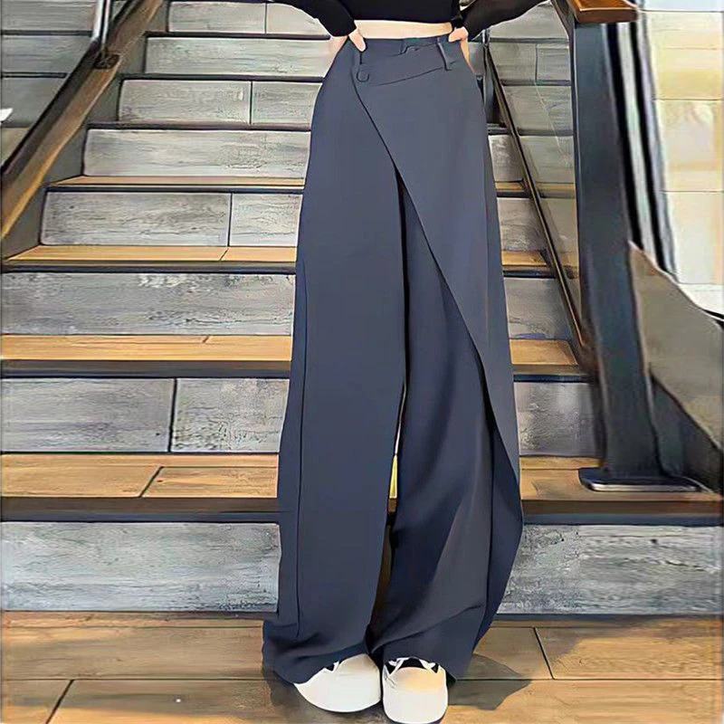 不规则拼接直筒阔腿裤女2024秋季新款炸街垂感西装裤设计感长裤子