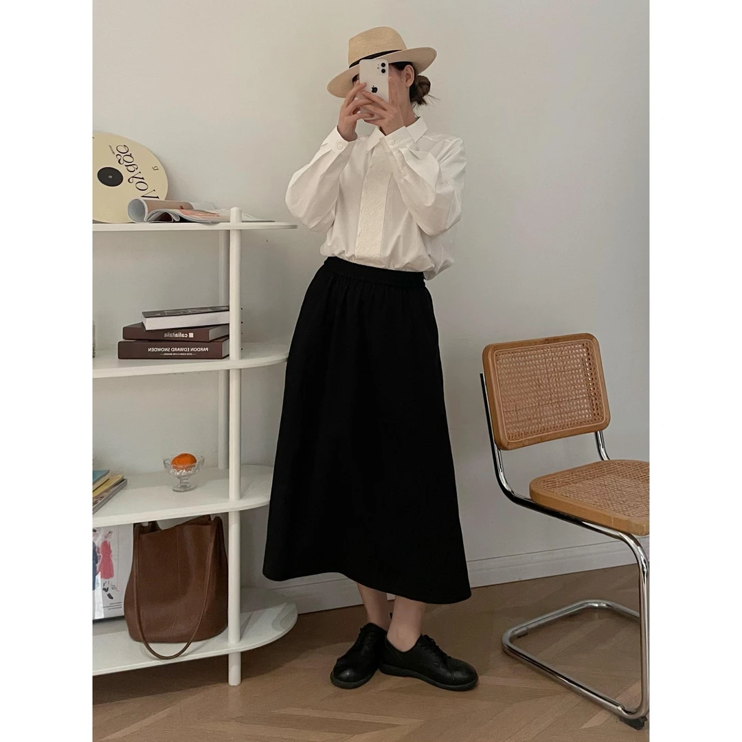 【杭州S姐精品女装】法式复古长袖衬衫女设计感白色衬衣上衣10098