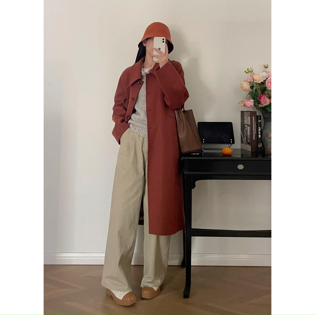 【清版福利no退no换】中长款呢大衣女秋冬高级感毛呢外套09026