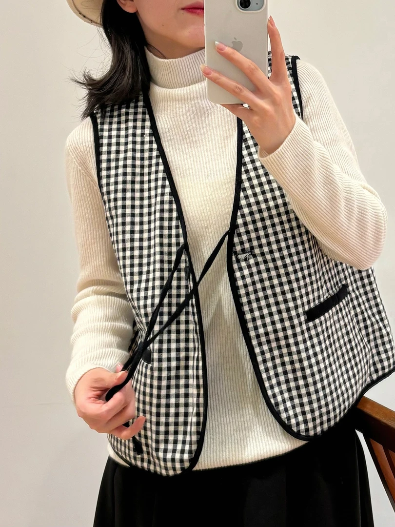 【杭州S姐 精品女装】格子棉马甲07135