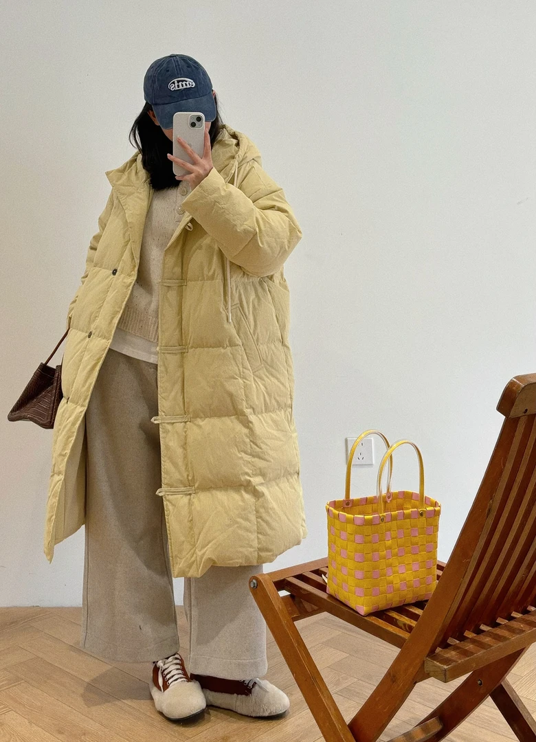 【杭州S姐精品女装】90白鸭绒连帽长款羽绒服女加厚保暖外套07127