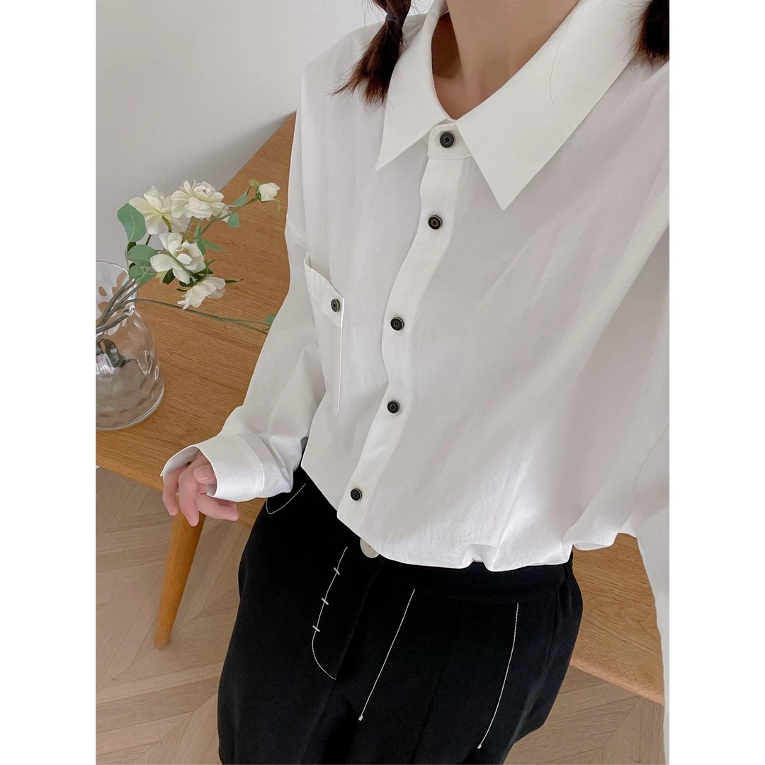 【杭州S姐精品女装】白色长袖衬衫女款设计感小众衬衣休闲上衣07021