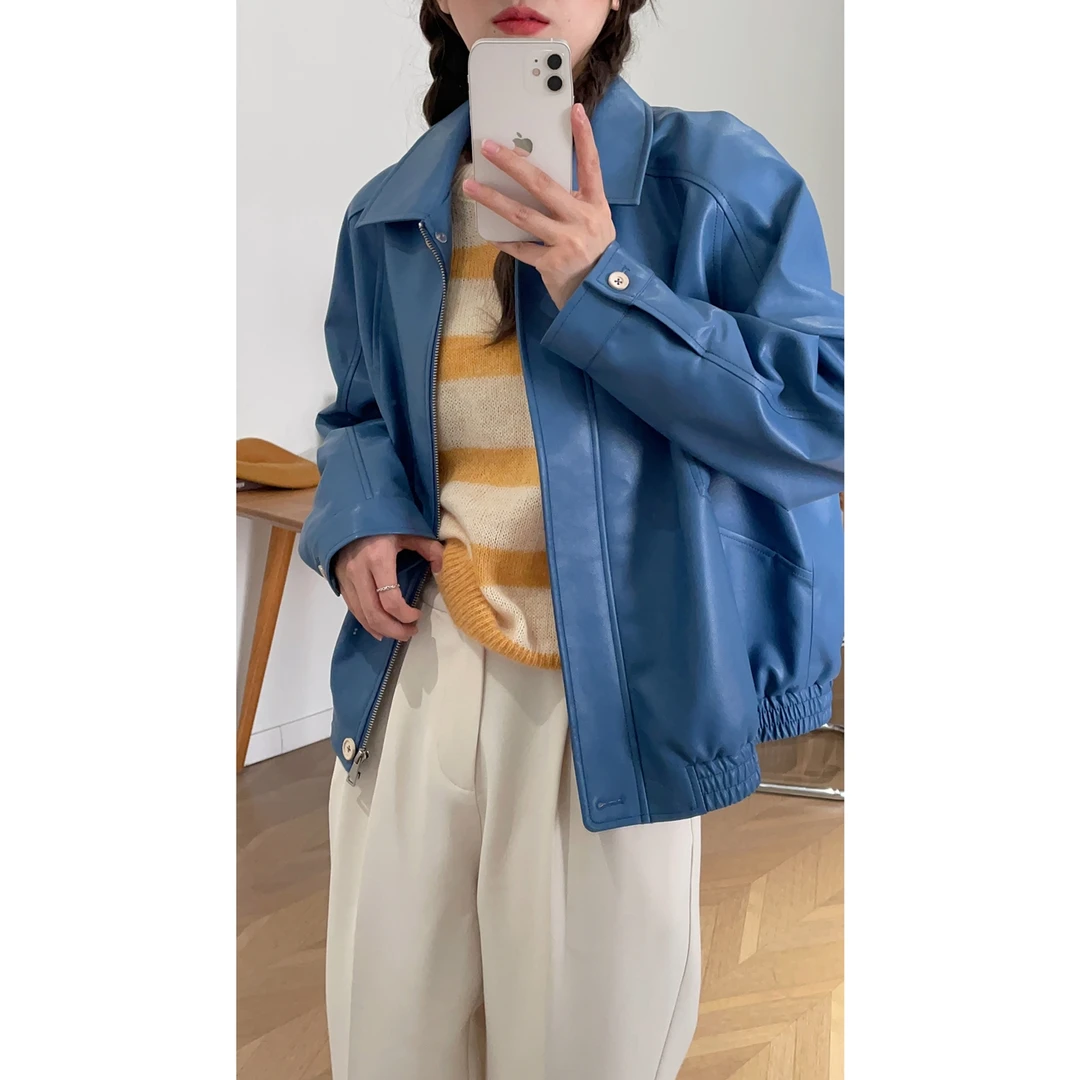 【杭州S姐 精品女装】皮衣外套女2023新款秋季宽松机车皮夹克05150