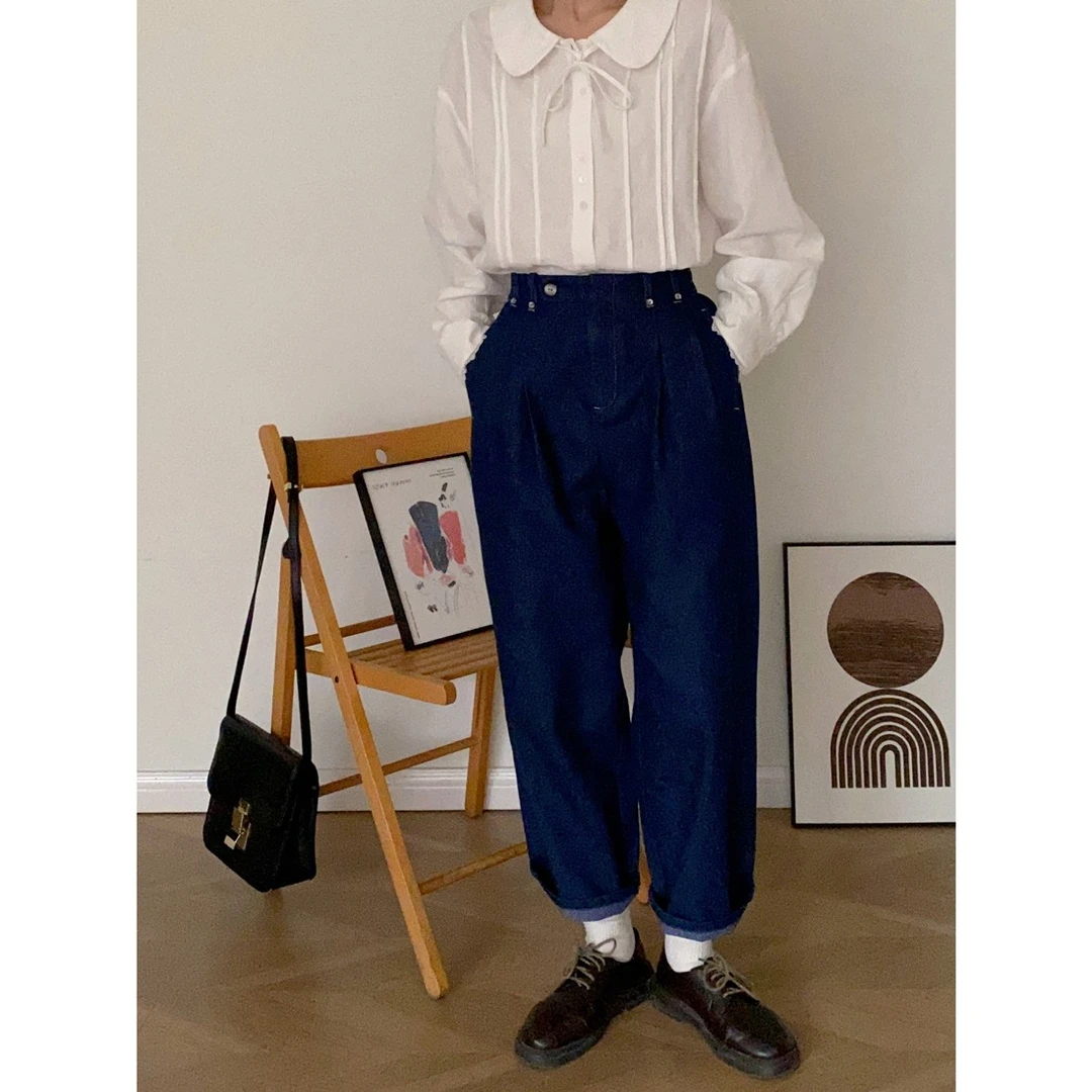 【杭州S姐精品女装】高腰阔腿牛仔裤女春秋季复古宽松直筒裤子12021