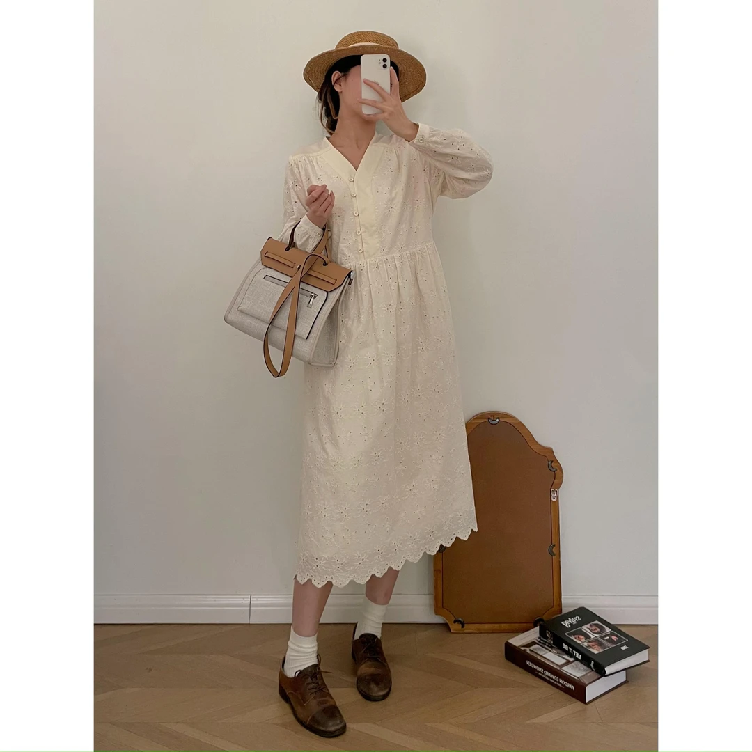 【杭州S姐 精品女装】绣花重工春季气质连衣裙风衣内搭连衣裙11084