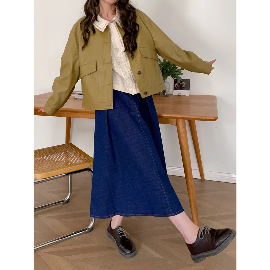 【微瑕】复古皮衣女秋季新款宽松显瘦PU皮夹克外套g06004