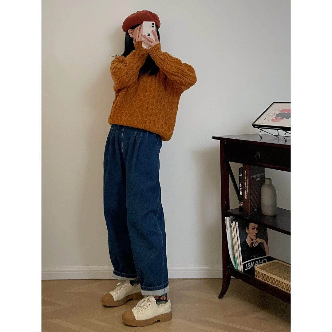 【杭州S姐精品女装】高腰直筒休闲裤女秋冬复古宽松阔腿裤子06102