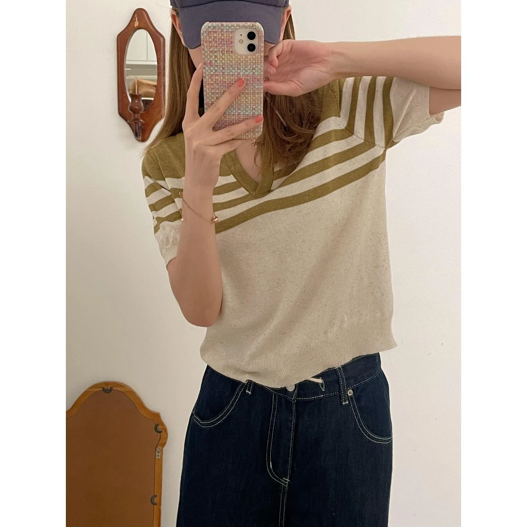【杭州S姐 精品女装】POLO领撞色针织短袖23407