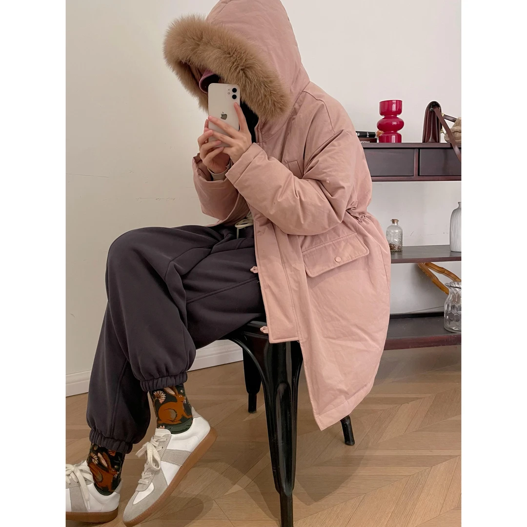 【杭州S姐精品女装】90白鸭绒大毛领羽绒服女中长款加厚外套g09046