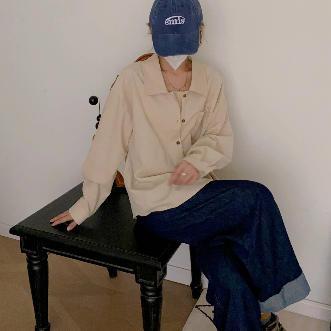 【杭州S姐精品女装】灯芯绒宽松衬衫女长袖衬衣休闲复古上衣f07017