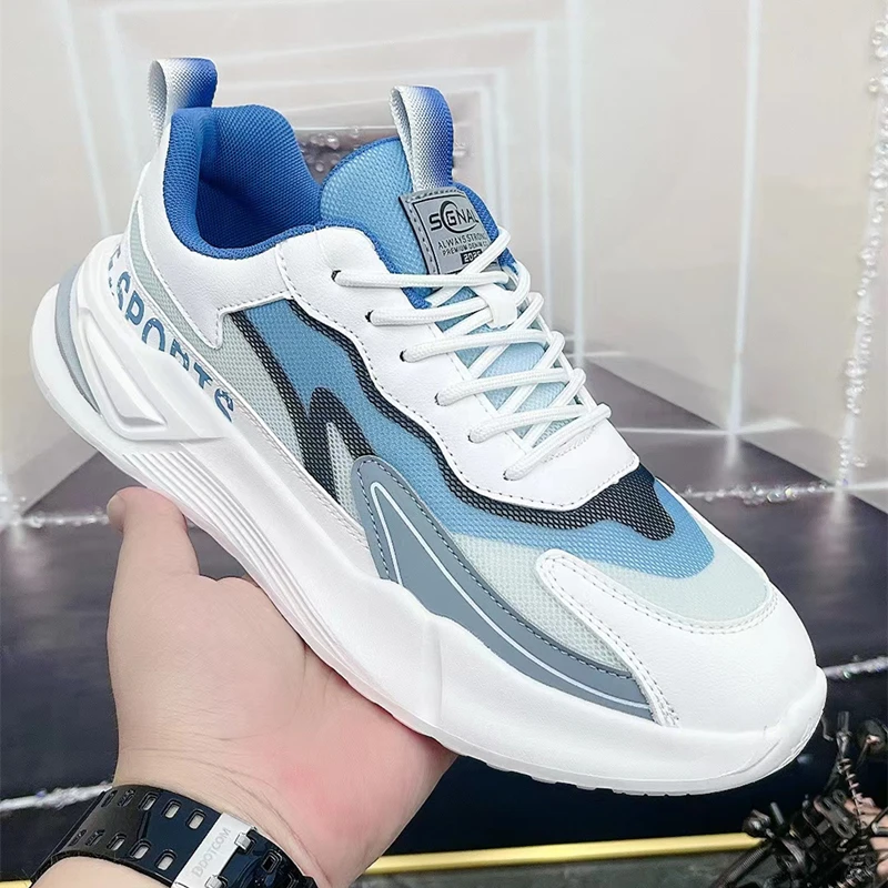 春夏新款男士休闲运动鞋网面透气潮流老爹鞋平底轻便软底防滑板鞋